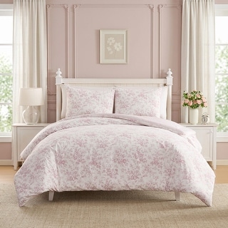 Laura Ashley Garden Toile Pink Reversible Comforter Set - Bed Bath