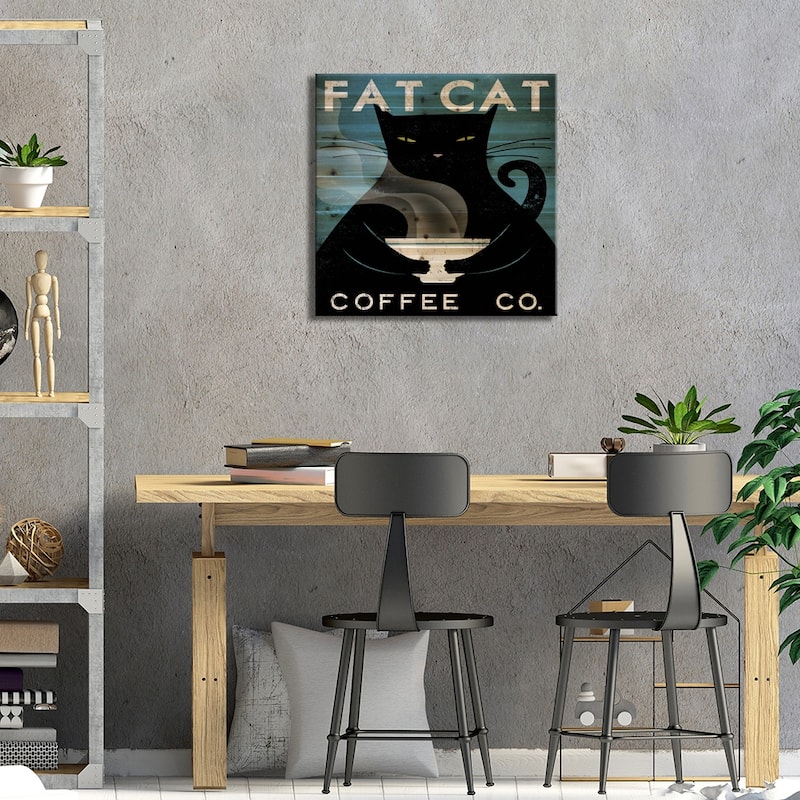 Fat Cat Coffee Co. Print On Wood by Ryan Fowler - Multi-Color
