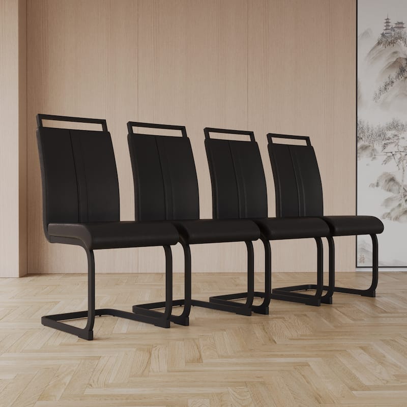 Modern Style Faux Leather High Back Dining Chairs Set of 4 with Black Metal Legs for Dining Room - Black