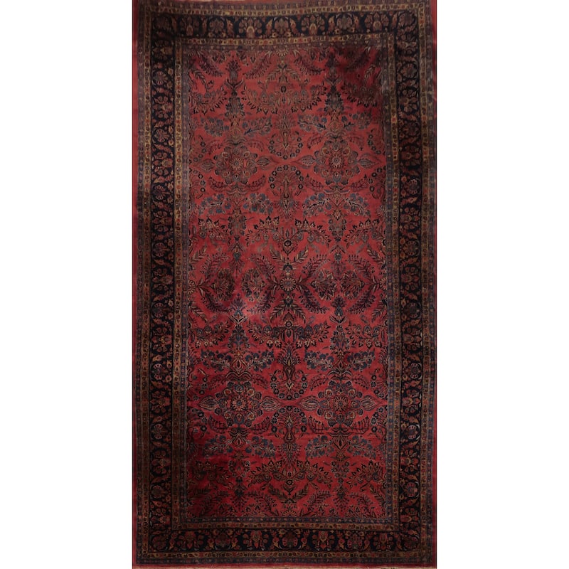 Hand Knotted Oriental 100% Wool Carpet Traditional Floral Pink Sarouk Area Rug - 17' 10'' X 10' 6''
