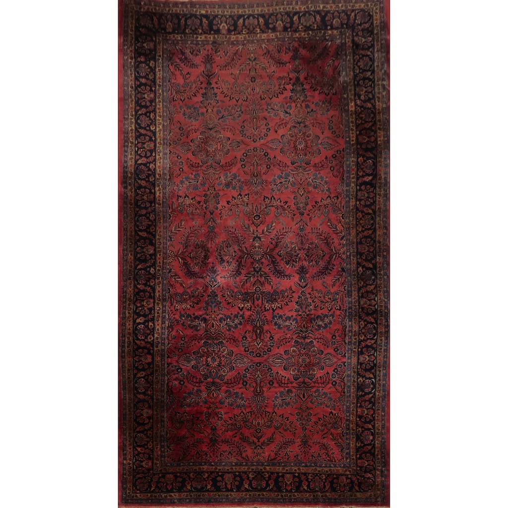 Hand Knotted Oriental 100% Wool Carpet Traditional Floral Pink Sarouk Area Rug - 17' 10'' X 10' 6''