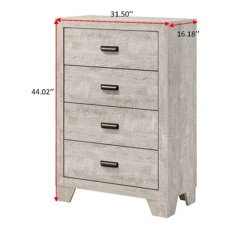 Transitional Whitewashed 4-Drawer Tall Chest with Metal Hardware - White