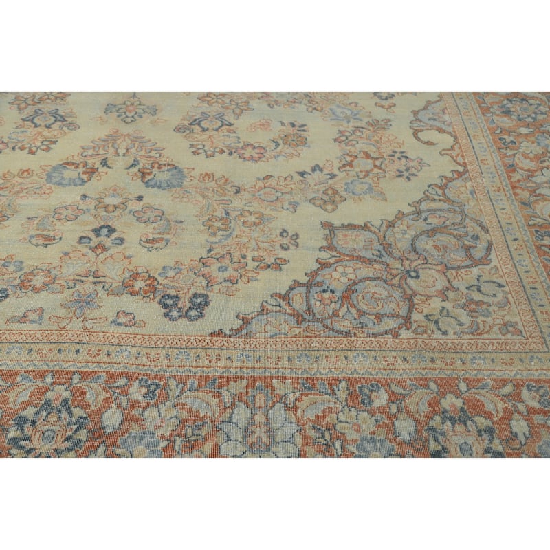 Hand Knotted Oriental 100% Wool Carpet Traditional Floral Beige & Ivories Mahal Area Rug - 13' 5'' X 9' 11''