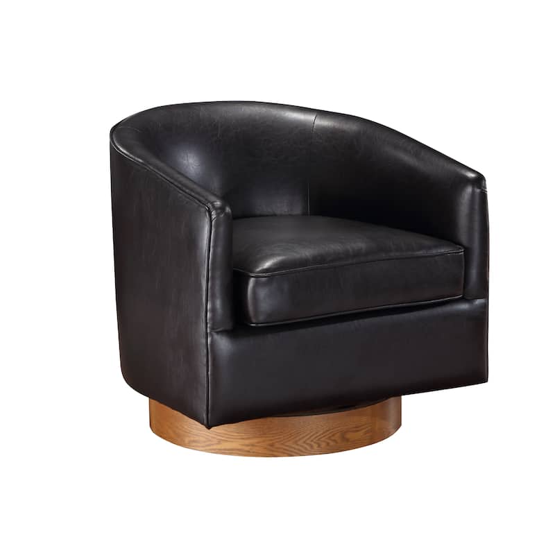 Ingram Faux Leather Wood Base Barrel Swivel Chair by Greyson Living - Dark Brown