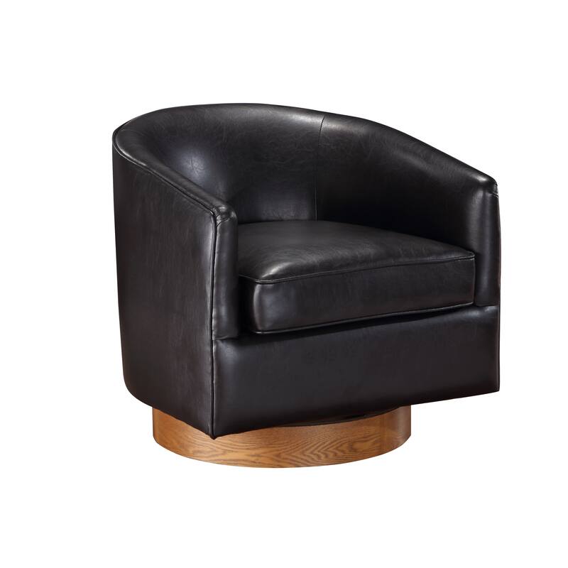 Maisy Faux Leather Wood Base Barrell Swivel Chair For Living Room - Brown