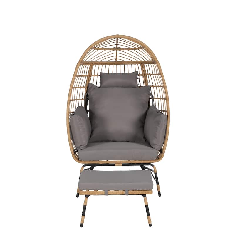 GDFStudio - Serena Oversized Egg Chair with Ottoman and Thick Cushions for Relaxing Indoor and Outdoor Lounging
