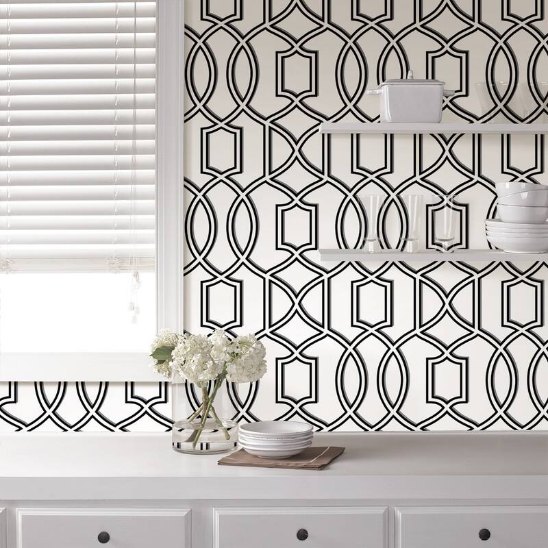 NuWallpaper Uptown Trellis Black/White Peel & Stick Wallpaper - 216in x 20.5in x 0.025in