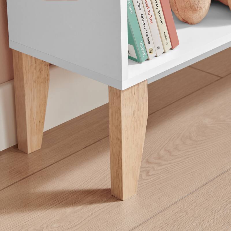 Danya B. Steiner White Dollhouse 8-Compartment Kids Book or Toy Figure Display Unit Freestanding Bookshelf with Beech Legs