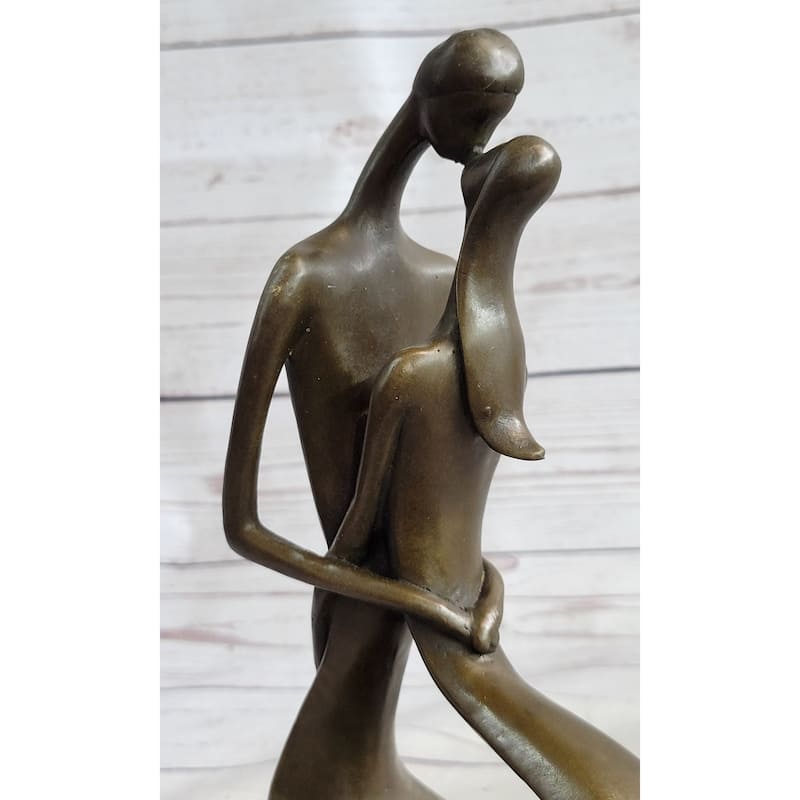 Signed Modern Art Abstract Two Lovebirds Sharing A Moment Bronze Sculpture Gift