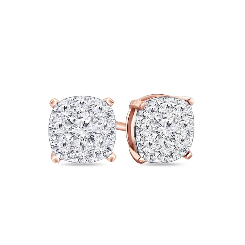 Auriya 14k Gold 1/2ctw Cushion Pave Diamond Stud Earrings (H-I, I1-I2)