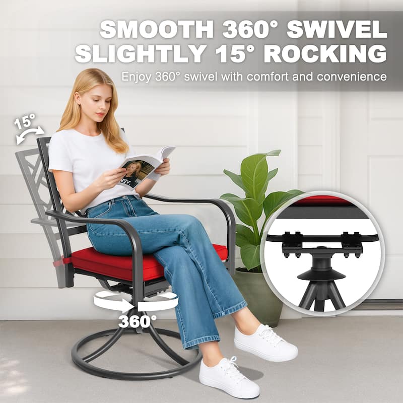 7PCS Metal Patio Dining Set with Umbrella Hole, Swivel Chairs with Cushions
