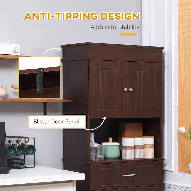 HOMCOM 72" Kitchen Buffet with Hutch, Freestanding Pantry Cupboard with Utility Drawer, 2 Door Cabinets and Countertop, Brown