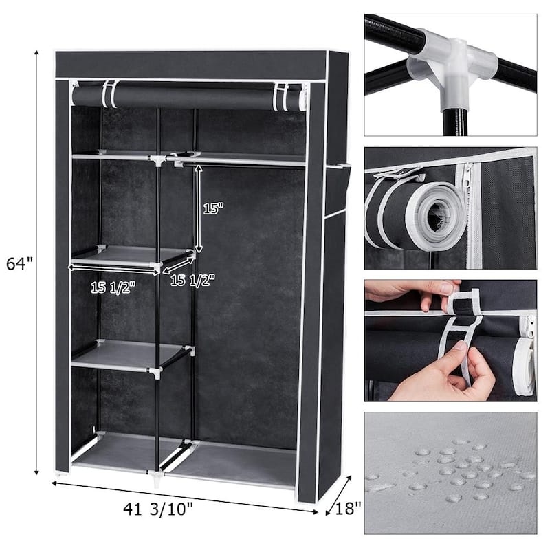 Portable Fabric Closet Storage Organizer Clothes with Cover Shelves