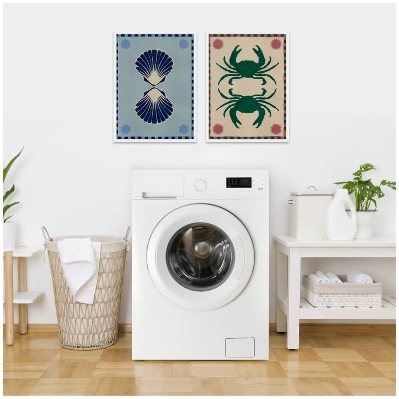 Kate and Laurel Sylvie Lush Duo Seashells and Crabs Framed Canvas Art Set by Shatha Al Dafai