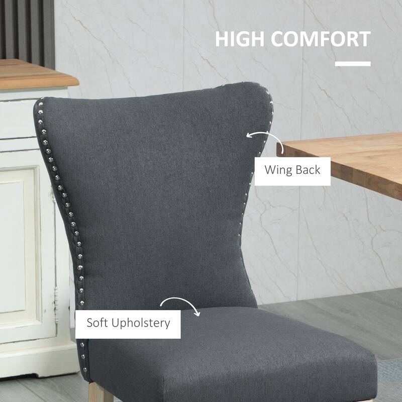 HOMCOM Armless Dining Chairs Set of 2, Modern Accent Chair with Wing Backrest, Linen Upholstery, Nailhead Trim for Living Room
