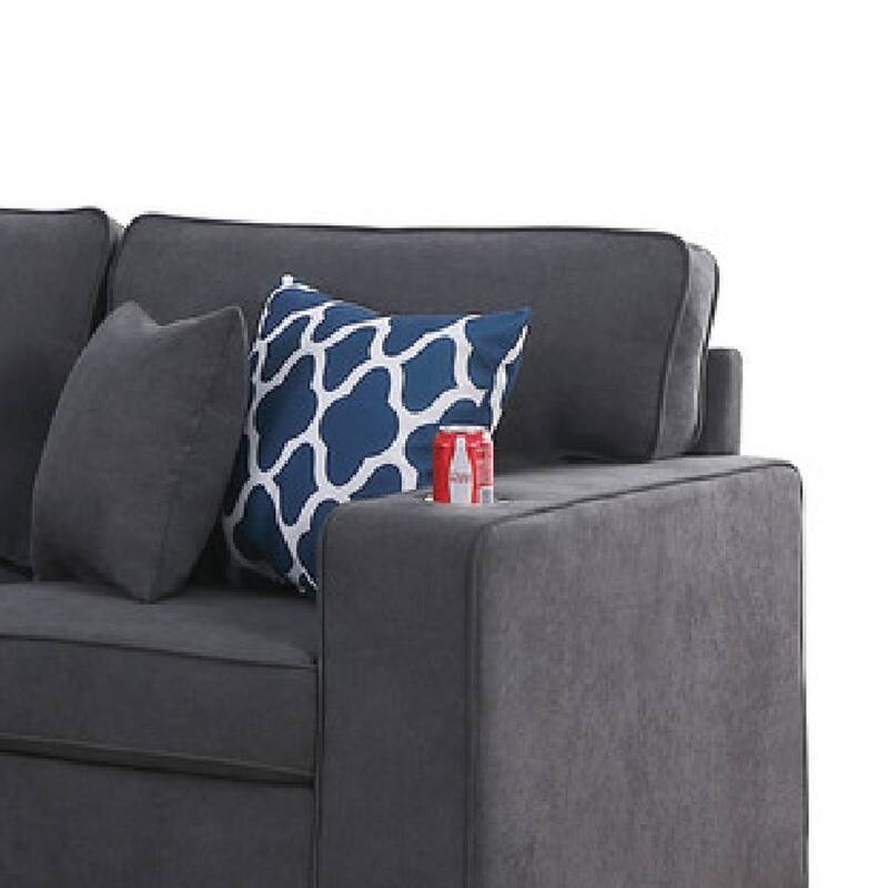 Nid L Shaped Sectional Sofa, Cupholder, Stone Gray Woven, 125 Inch