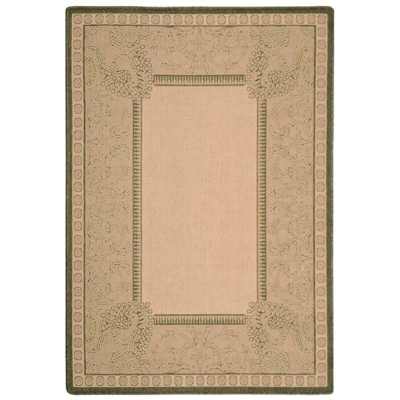 SAFAVIEH Courtyard Kitija Indoor/ Outdoor Waterproof Patio Backyard Rug - 4' x 5'7" - Natural/Olive