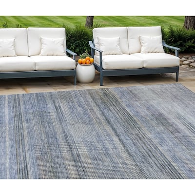 HomeRoots Striped Transitional Rectangle Outdoor Rug