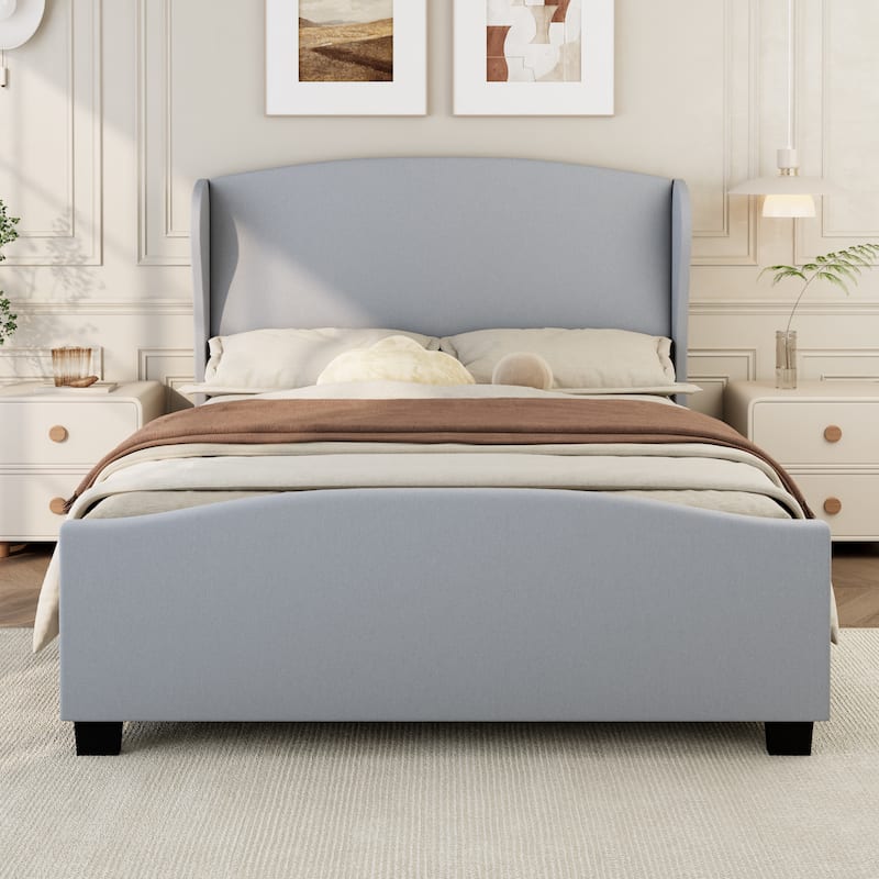 King Size 51" High Headboard Wingback Linen Upholstered Bed
