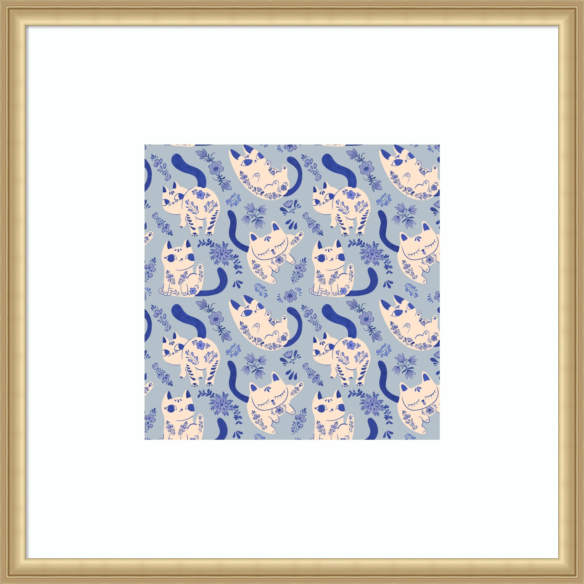 Purrcelin Cats by Carrie Cantwell Wood Framed Wall Art Print