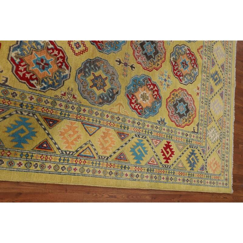 Yellow Kazak Oriental Area Rug Handmade Wool Carpet - 5'10" x 8'0"