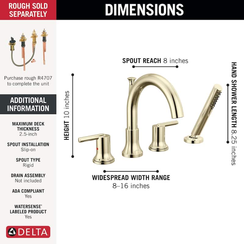 Delta Trinsic Deck Mounted Roman Tub Filler - Includes Hand Shower