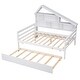 preview thumbnail 5 of 6, Full Size Platform Bed with Twin Trundle and House-Shaped Shelves Storage, Solid Wood Daybed Bedframe, No Box Spring Needed