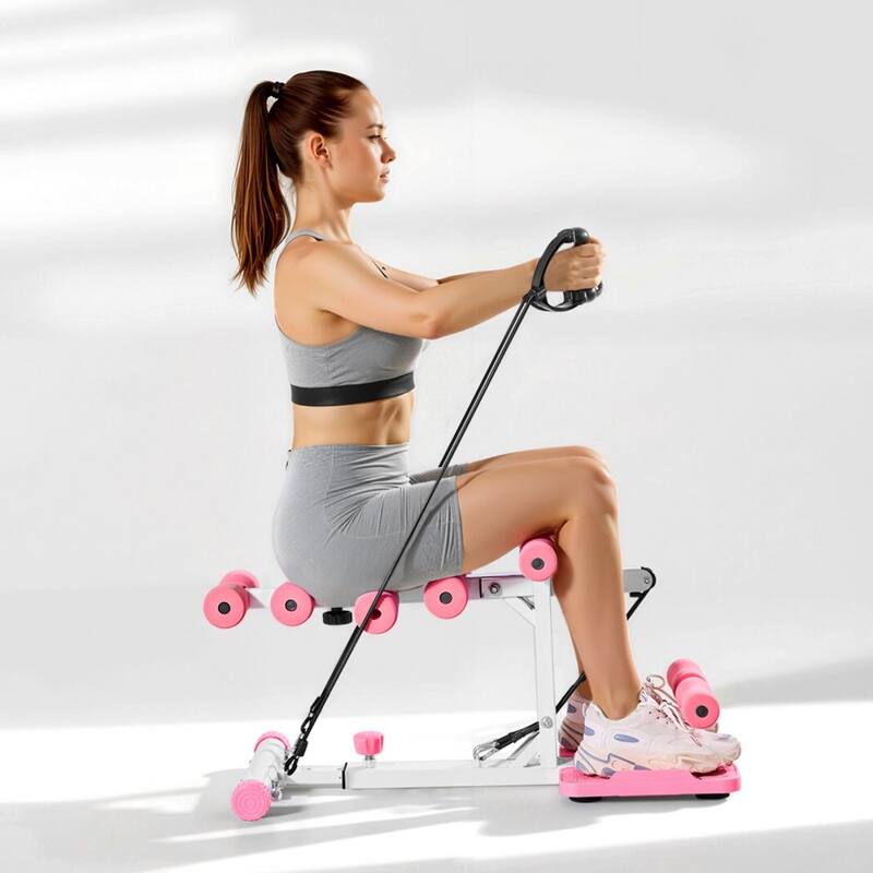 Pink-White Steel Dual-Knee Squat Machine with 3 Resistance Bands and Adjustable Seat - 31.5 x 15.7 x 29.9 in