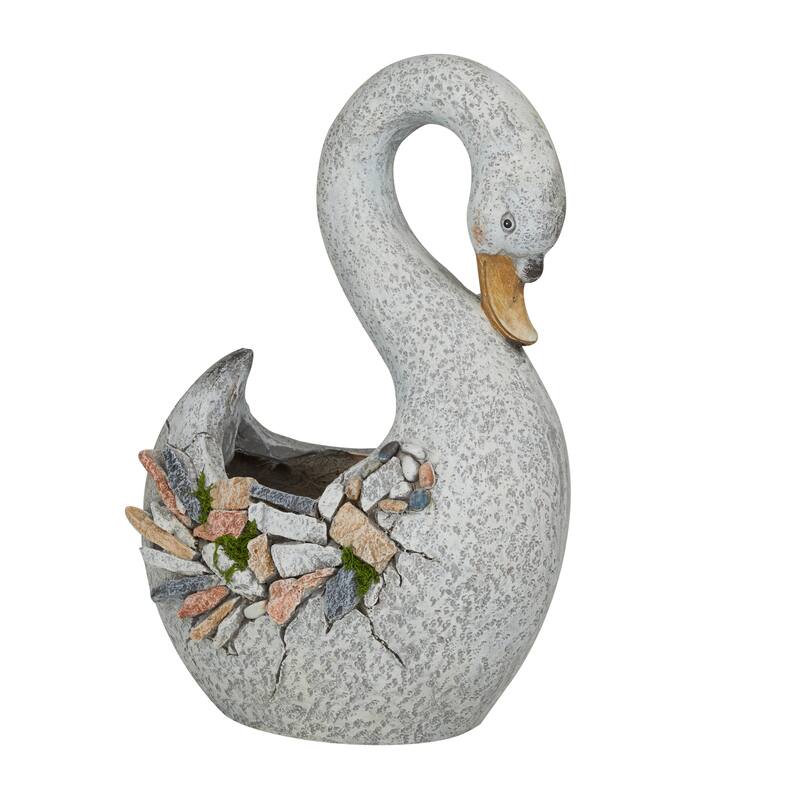 Gray Fiberglass Indoor Outdoor Planter with Stone Mosaic Design