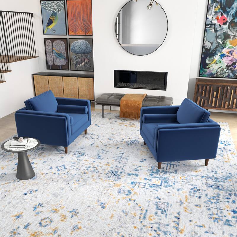 Flavia Mid-Century Pillow Back Velvet Lounge Chair Set