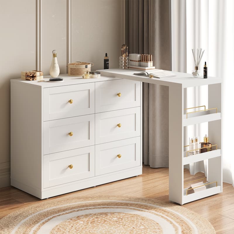 Extendable Makeup Vanity Desk with 6 Drawers