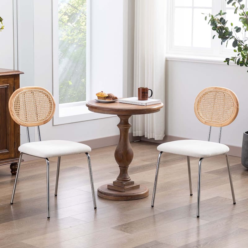 Fabric Rattan Back Dining Chairs Counter Stools with Metal Legs