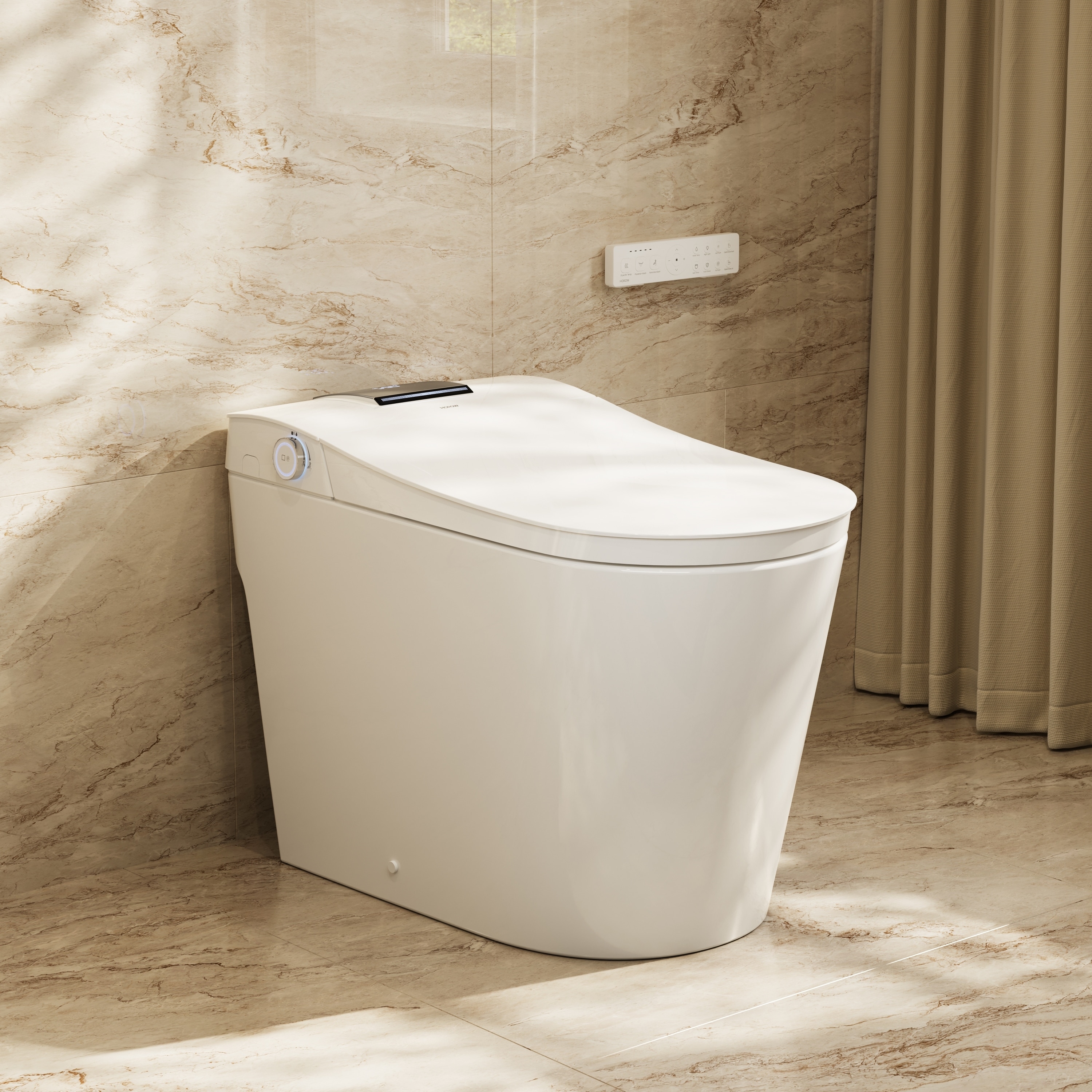 HOROW 0.8/1.28 GPF Dual Flush Elongated Smart Bidet Toilet in White with Auto Open/Close, Auto Flush, Foam Shield, Built-In Tank
