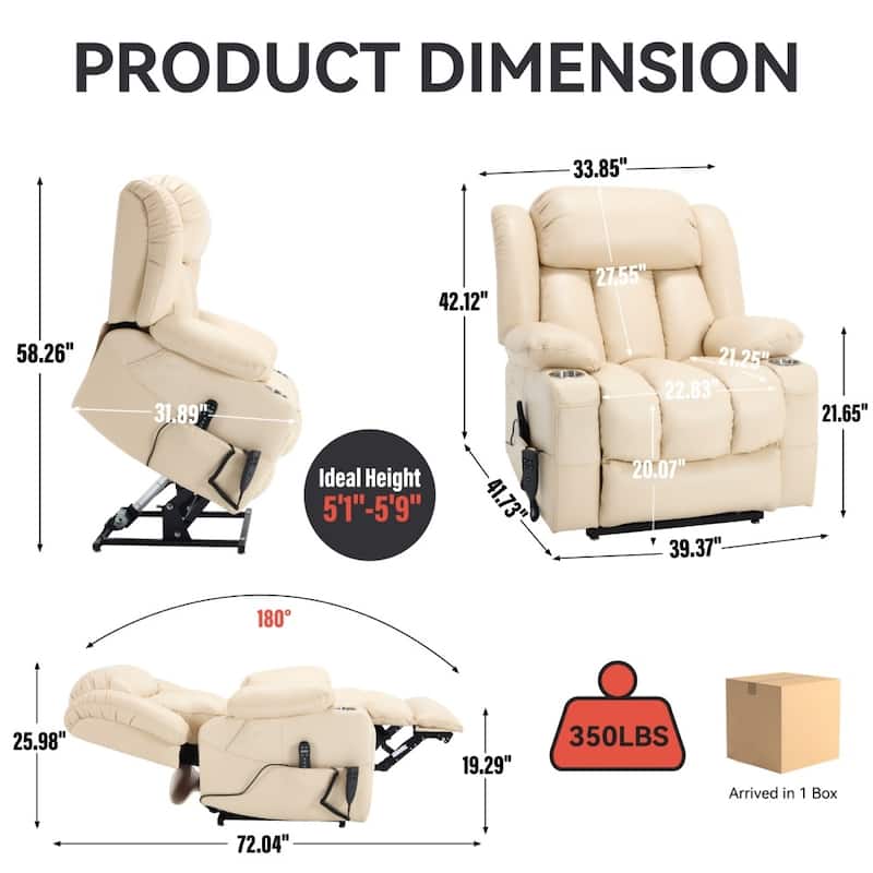 Dual Motor Infinite Position Up to 350 LBS Leatherair Power Lift Recliner Chair