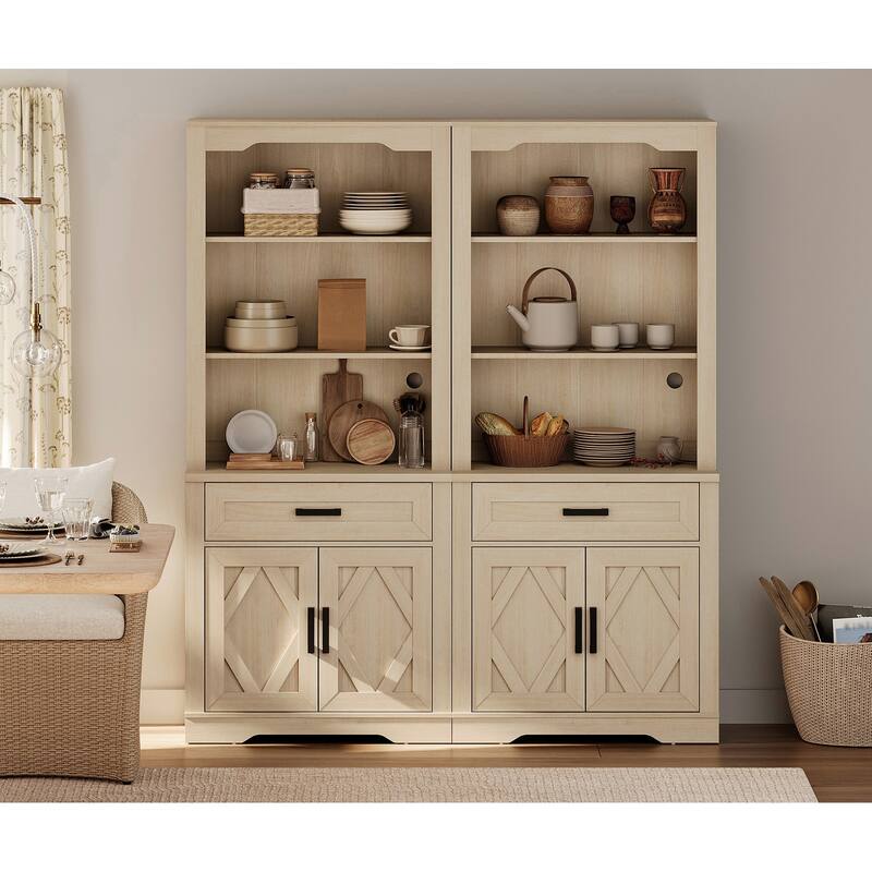 5 Tier Bookcase with Barn Door,73.3" Tall Open Storage Bookshelf