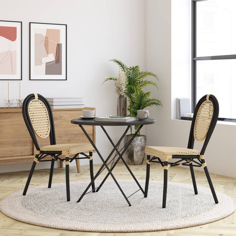 Stacking Bistro Chairs with Metal Frames - Natural/Black Frame