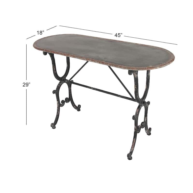 Metal Scroll Oval Console Table with Distressed Accents - Gray - Roche River Decor - 18"W x 45"L x 29"H