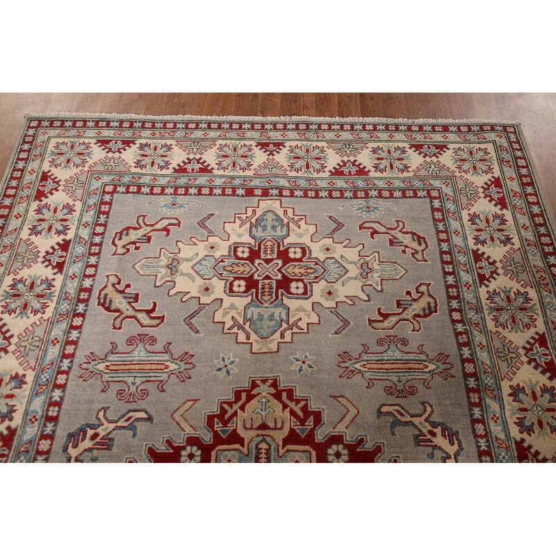 Gray Kazak Area Rug Handmade Wool Carpet - 5'8" x 7'10"