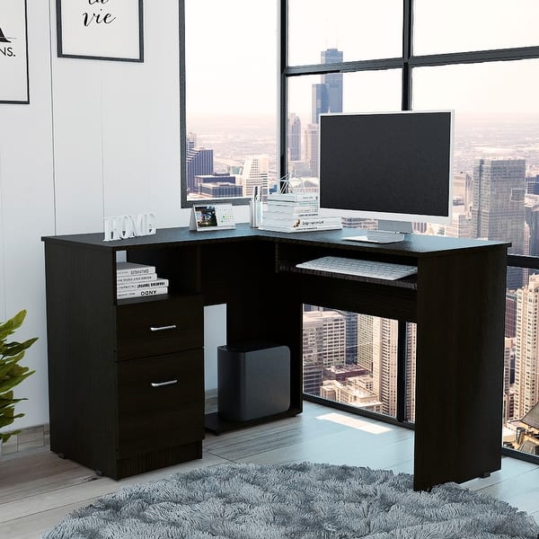 slide 1 of 21, TUHOME Mix L-Shaped Desk Black