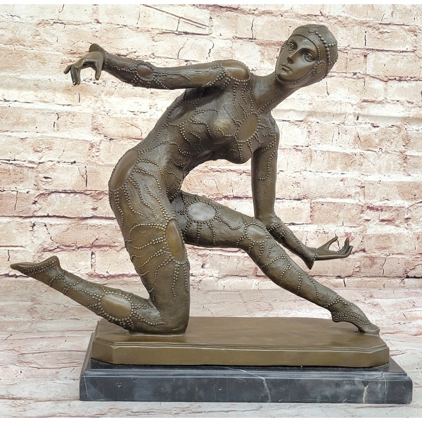 Bronze Sculpture by Dimitri Chiparus, Art Deco Dancer Girl - Bed