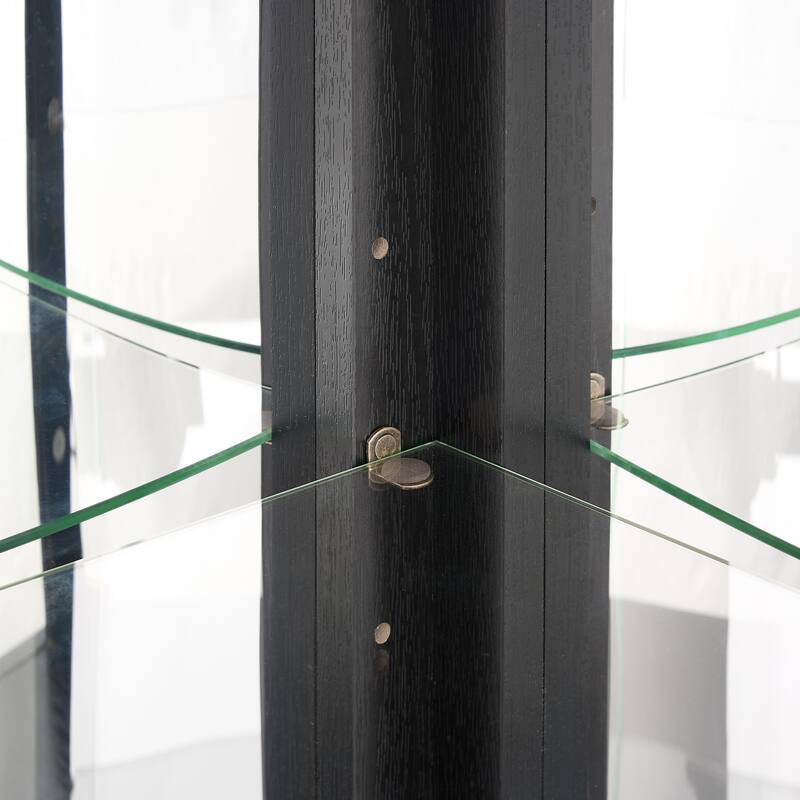 Lighted Glass Display Cabinet Corner Curio Cabinet with Adjustable Shelves Carved Cherry Decoration Wine Cabinet