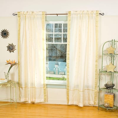 Cream Rod Pocket Sheer Sari Curtain / Drape / Panel - Pair