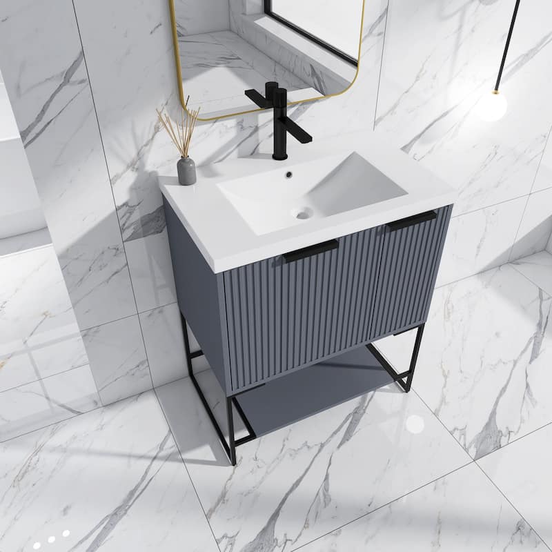 24"/30" Plywood Freestanding Bathroom Vanity Set with White Sink