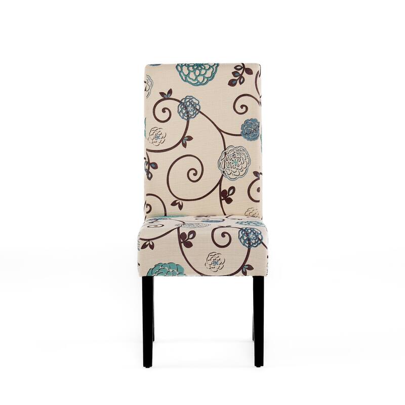 Dining Chair Set of 2, Beige Fabric, Soft Cushions, Black Rubberwood