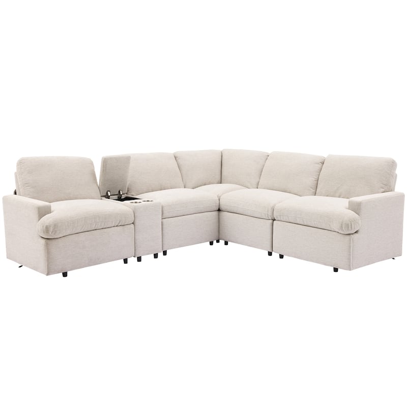 Roomfitters Power Recliner Corner Sofa with Storage Box, Cup Holders, USB Ports, and Power Socket, Perfect for Home Theater