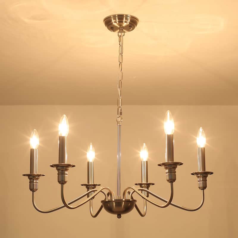 6-Light W25.59" x H72.8" Rustic Dining Area Chandelier for Kitchen