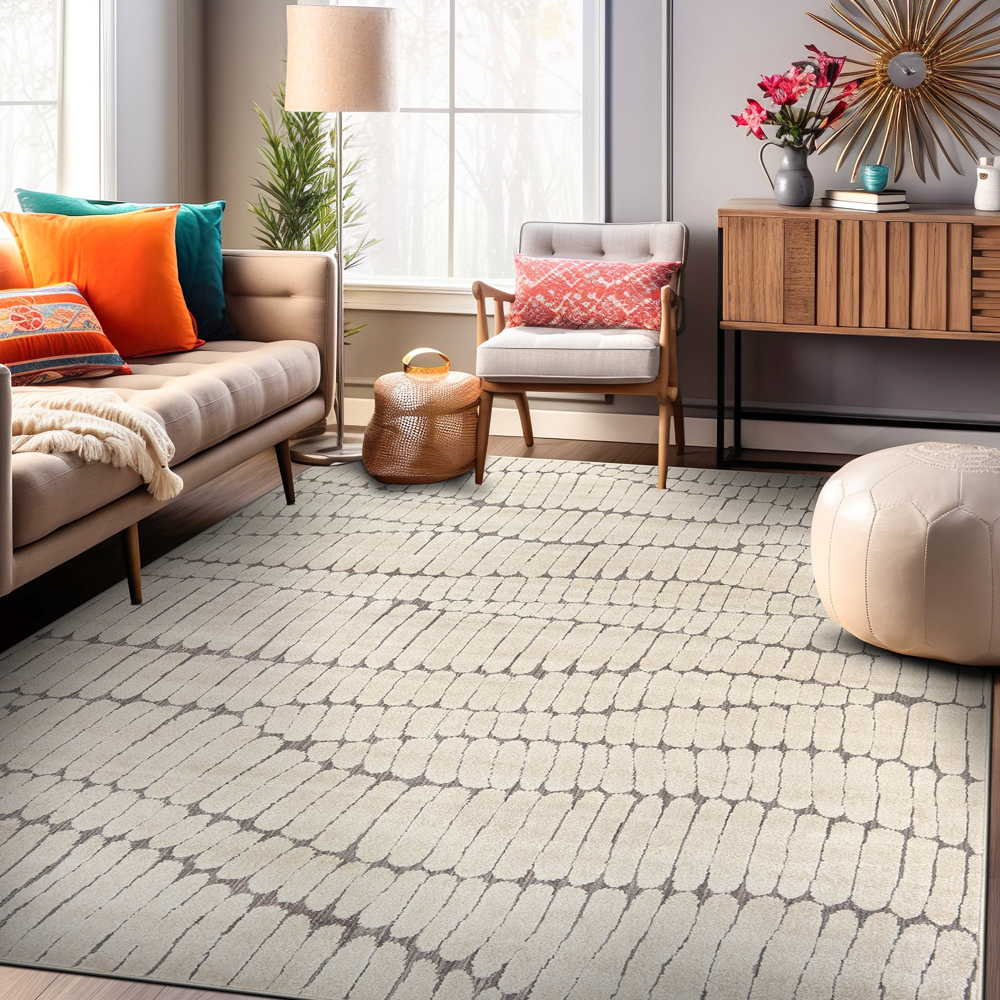 World Rug Gallery Pebble Texture Ivory Mist Cream Indoor High-Low Area Rug