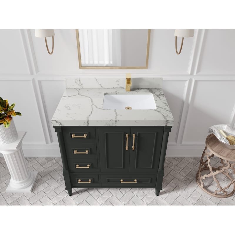 Willow Collections 36 in. W x 22 in. D Aberdeen Right Offset Sink Bathroom Vanity with Countertop - 2" Venatino - Black Top