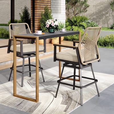 Outdoor Patio 3-piece Bar Counter Height Stool Bistro Set with Table for Backyard, Deck, Porch