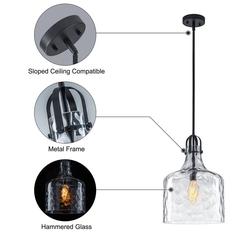 Starsky 1-Light 11.81in. Modern Globe Single Clear Hammered Glass Pendant